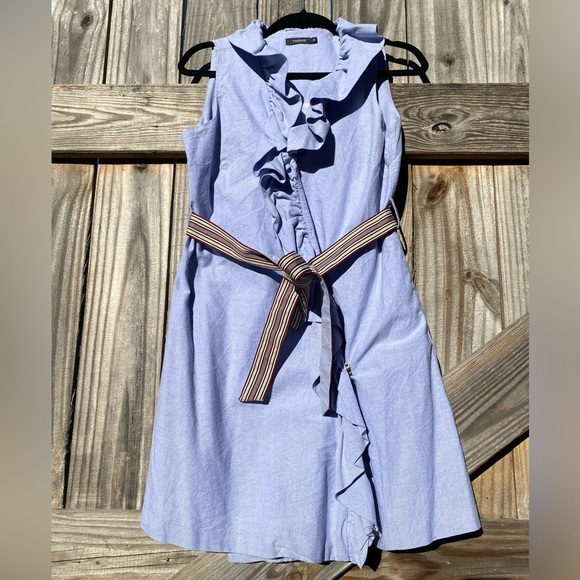 THEME Blue Ruffled dress with Grosgrain Ribbon Belt - Picture 1 of 11